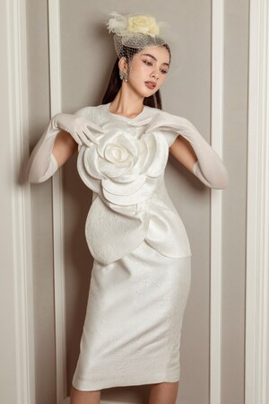 Sheath Brocade Dress In White Limited Collection