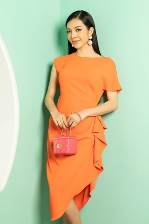 Orange Asymmetric Midi Silk Dress