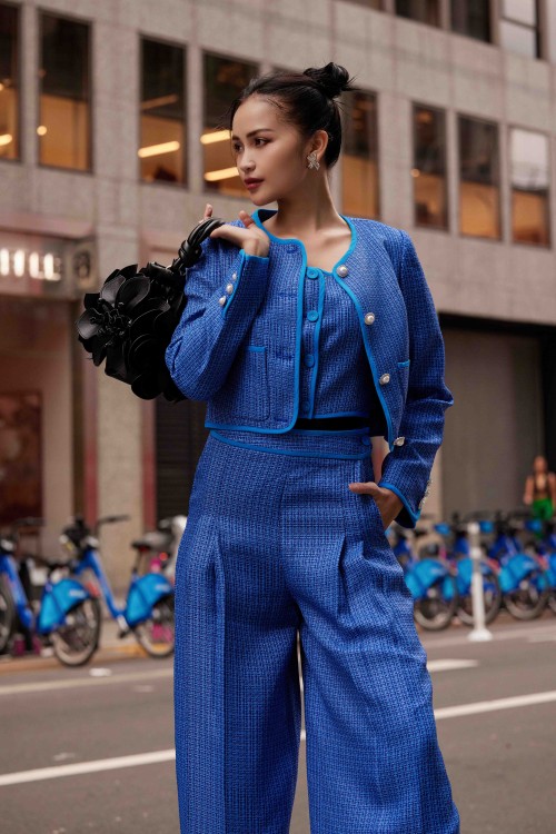 Dark Blue Tweed Top