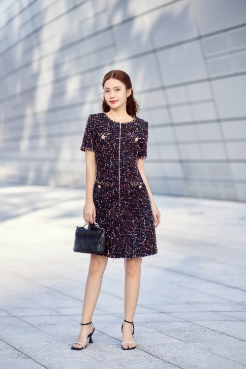 Sixdo Black Mini Tweed Dress