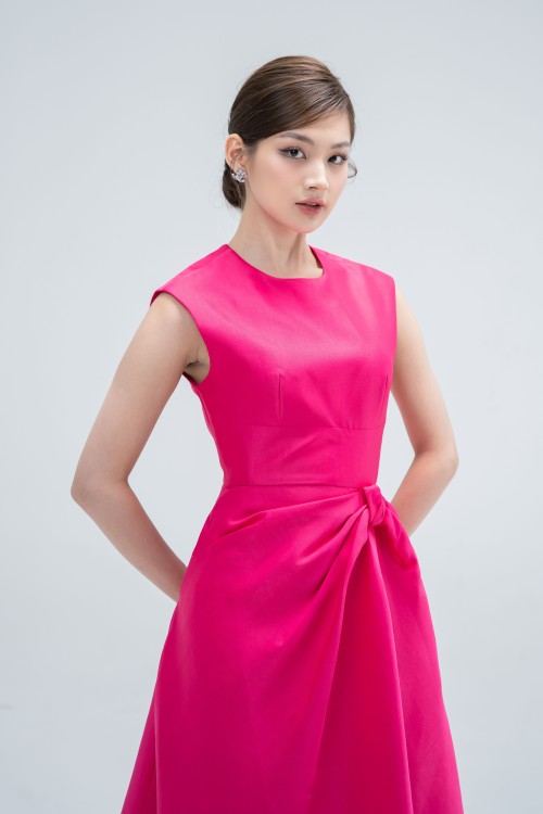 Sixdo Magenta Sleeveless Midi Taffeta Dress