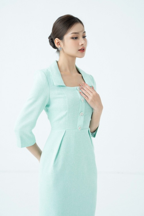 Sixdo Mint Midi Tweed Dress