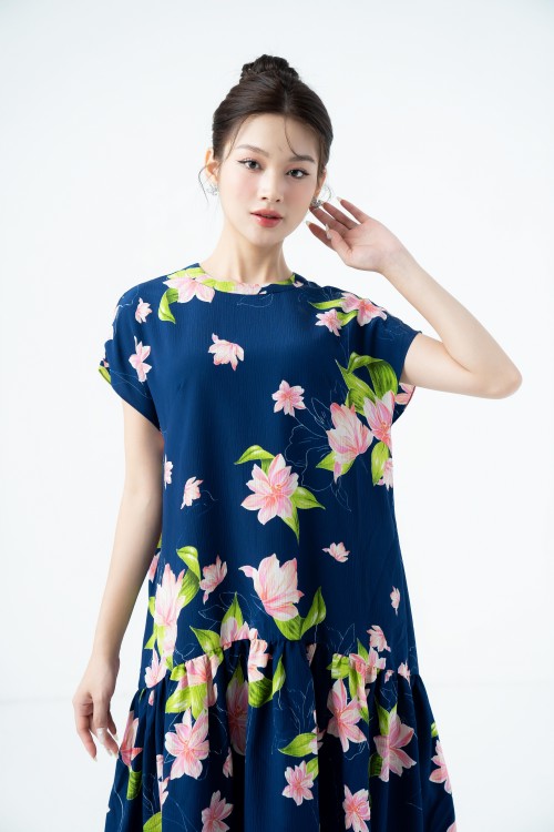 Sixdo Dark Blue Lily Midi Dress