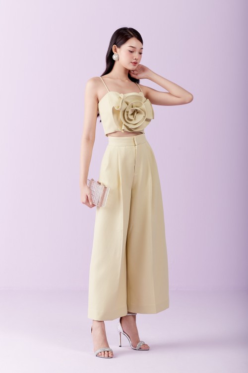 Sixdo Yellow-Green Wide Leg Raw Pants