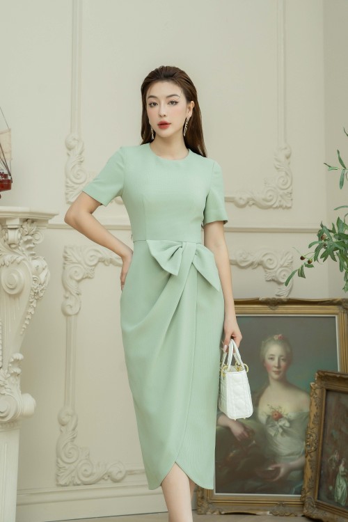 Green Nuggets Midi Raw Dress 1