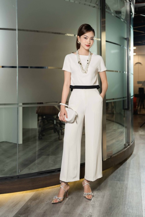 Cream Wide Leg Silk Pants