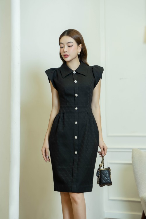 Black Cap Sleeves Mini Raw Dress