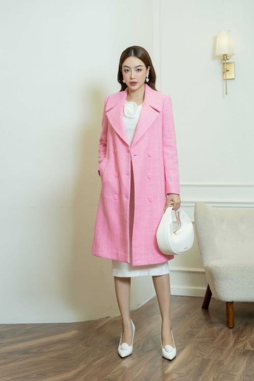 Pink Long Tweed Coat