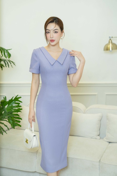 Purple Split-back Midi Raw Dress