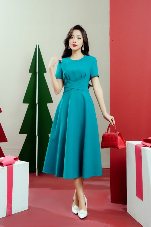 Dark Turquoise Midi Woven Dress