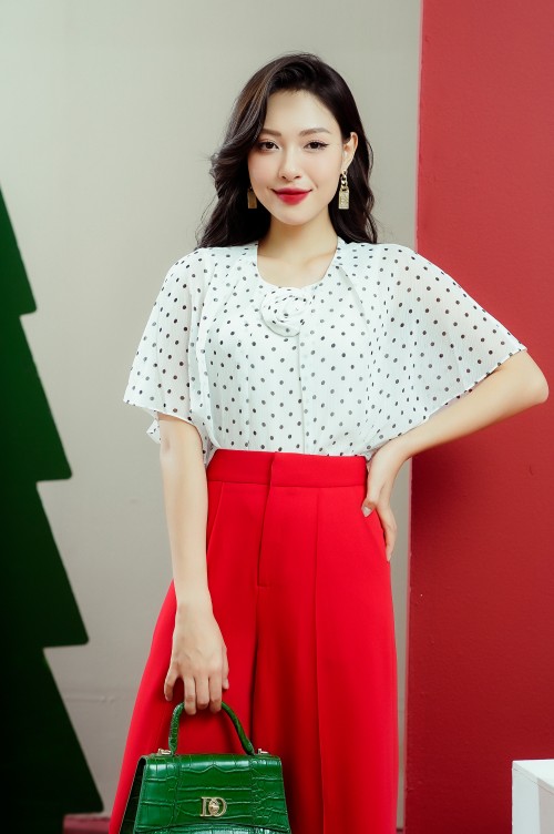 White Polka Dot Voile Shirt (Áo nữ)