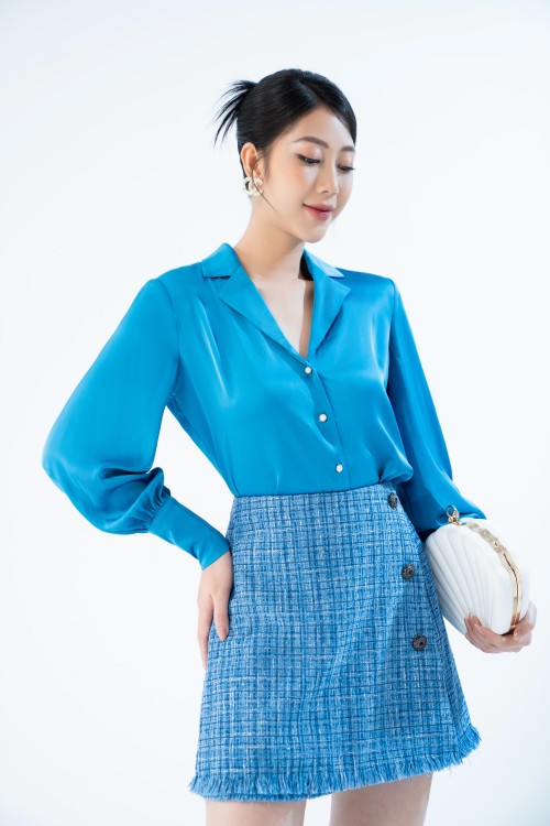 Mallard Green Noched Collar Silk Shirt (Áo nữ)