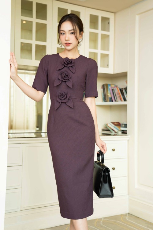 Dark Violet Midi Raw Dress