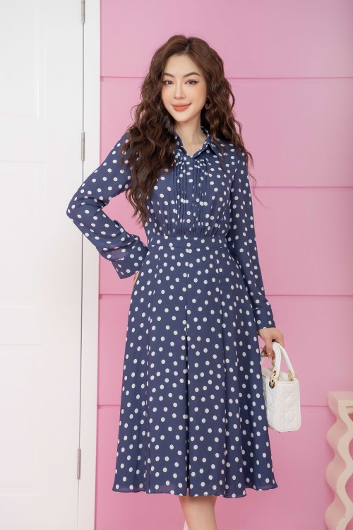 Polka Dots Midi Chiffon Dress