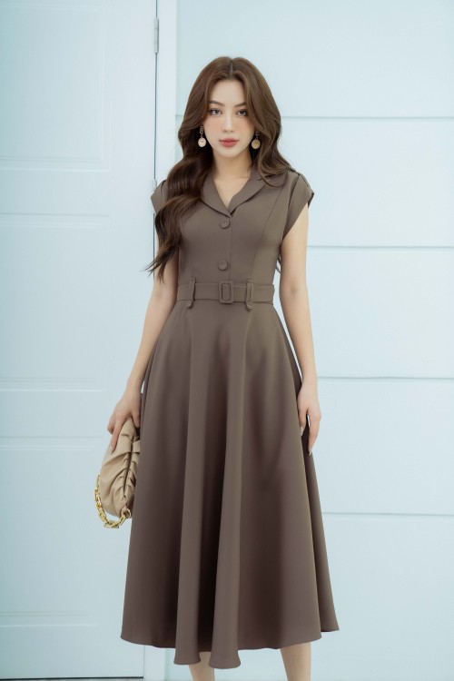 Oliu Revere Collar Midi Woven Dress