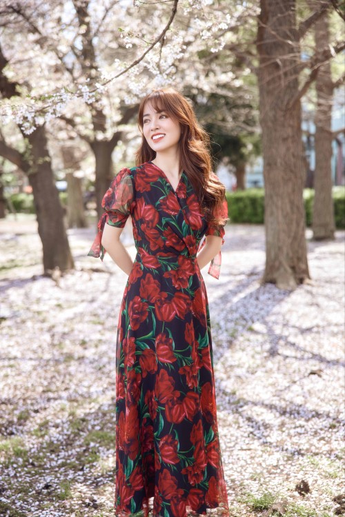 Red Tulip Wraparound Midi Voile Dress