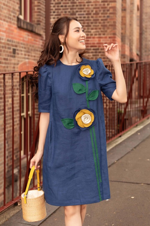 Navy Mini Linen Dress