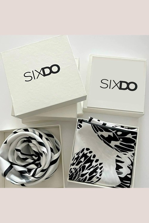 White Sixdo & Butterfly Silk Scarf