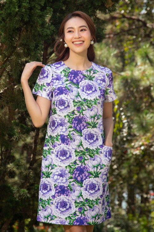 Purple Peony Mini Raw Dress