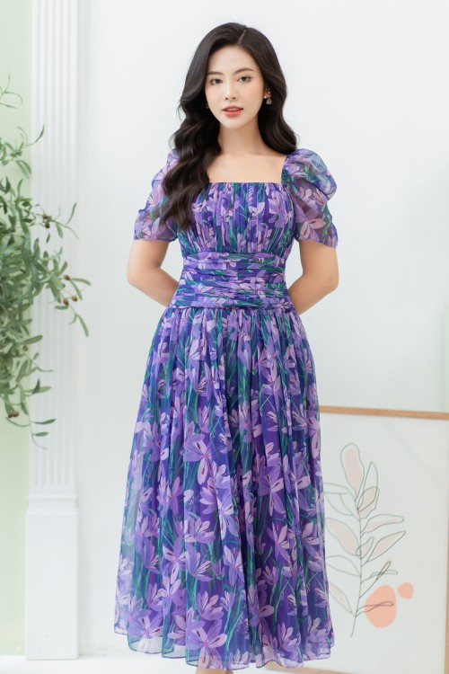 Purple Wings Bush Midi Voile Dress