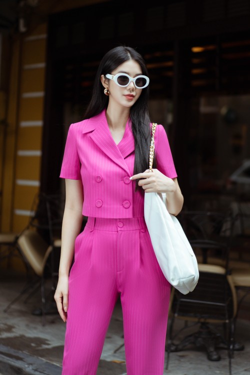 Magenta Stripe Cropped Woven Vest