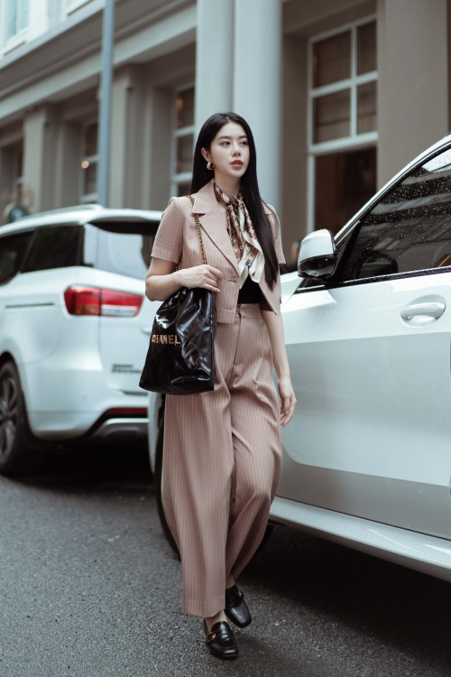 Brownish-beige Stripe Cropped Woven Vest