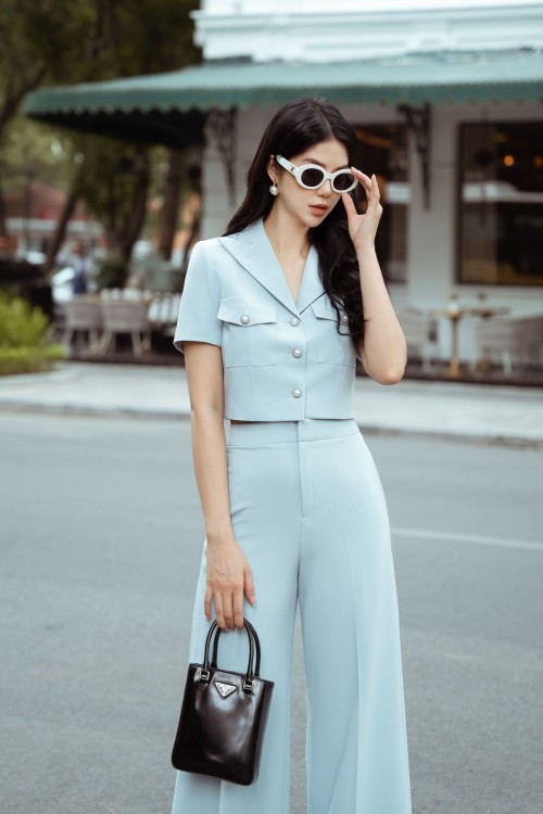 Turquoise Cropped Woven Vest