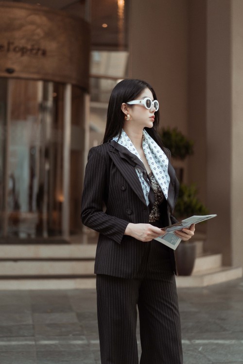 Black Stripe Double Breasted Woven Vest