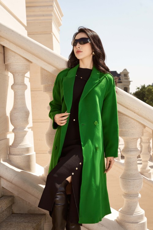 Green Peak Lapel Neck Long Coat