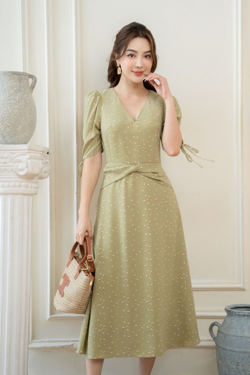 Light Green Nuggets Midi Silk Dress 1