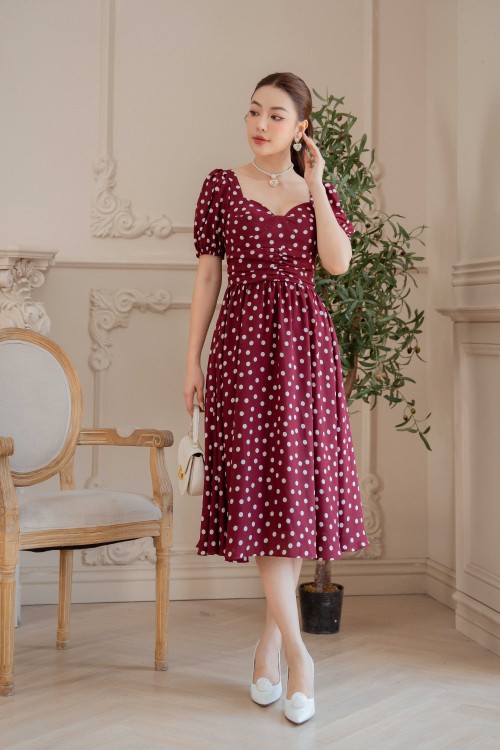 Polka Dot Midi Chiffon Dress