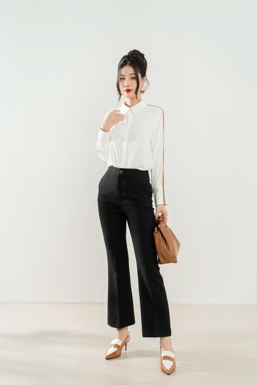 Black Flare Raw Pants With Vents