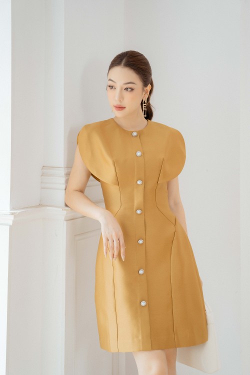 Dark Yellow Mini Taffeta Dress