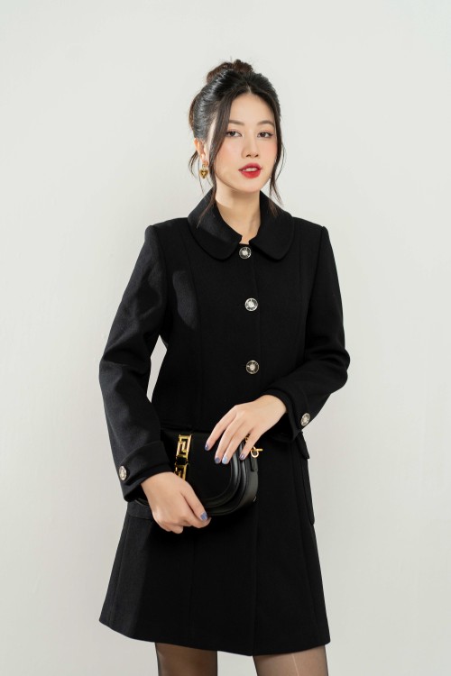 Black Plaid Long Woven Coat