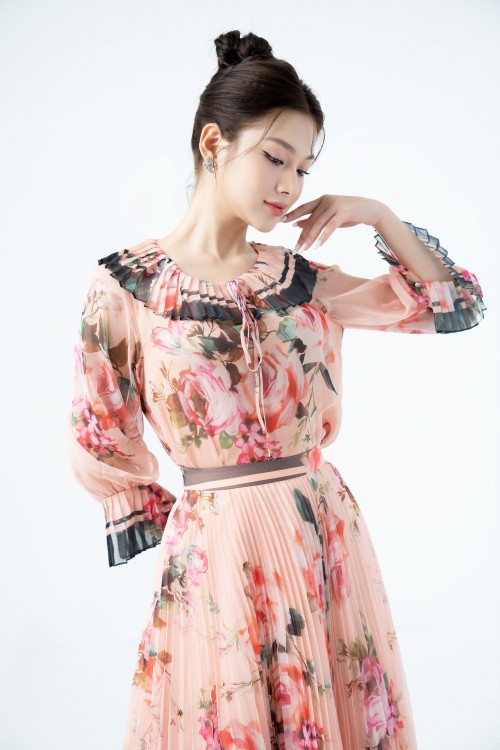 Orangish-pink Rose Voile Top (Áo nữ)