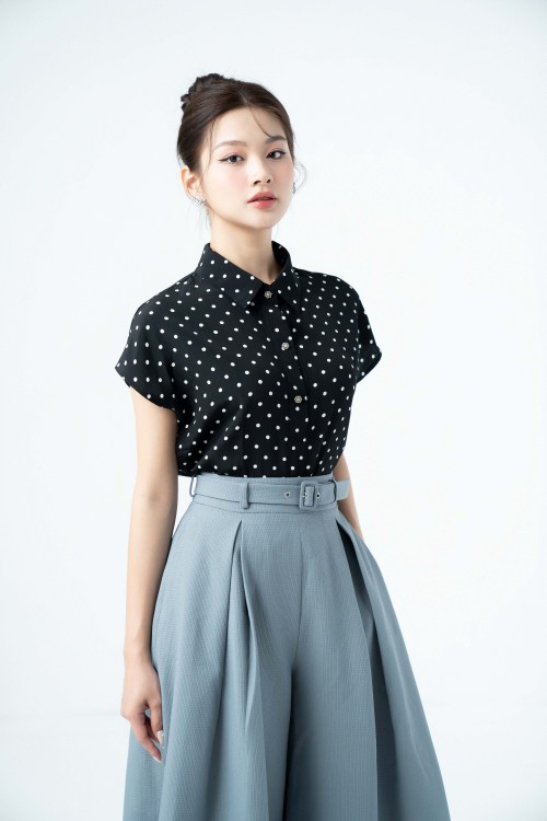 Black Polka Dot Voile Top (Áo nữ)