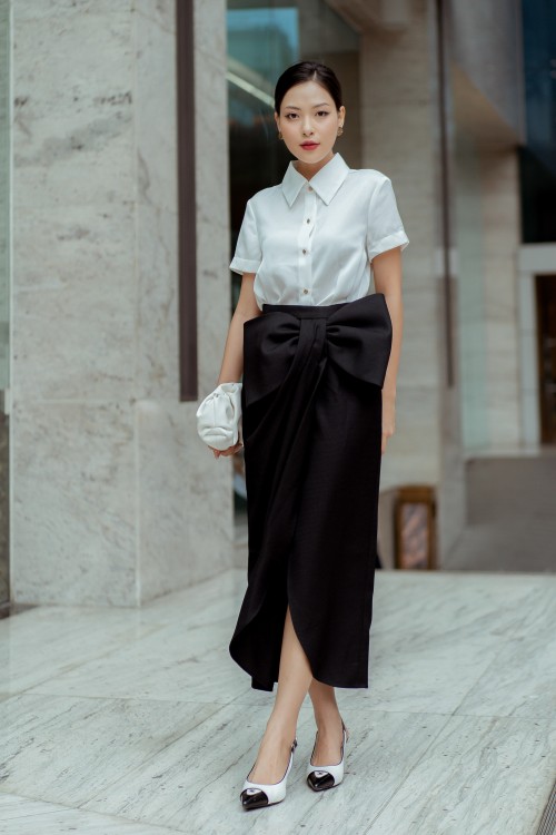 Black Bowtie Midi Raw Skirt