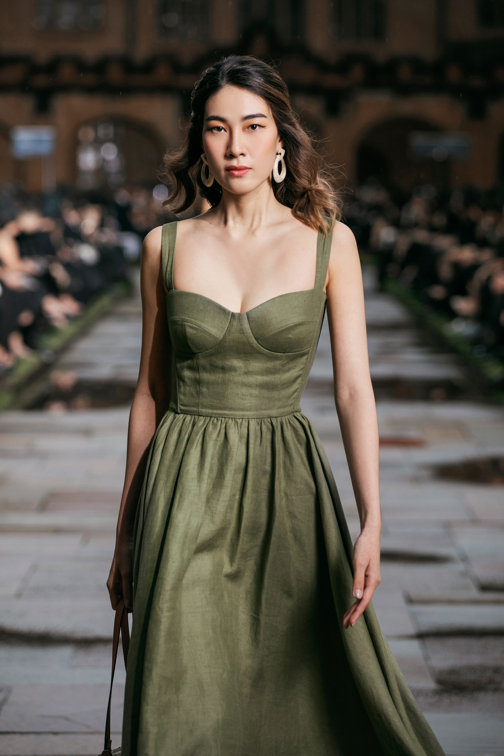 Dresses - Moss Green Strappy Midi Linen Dress