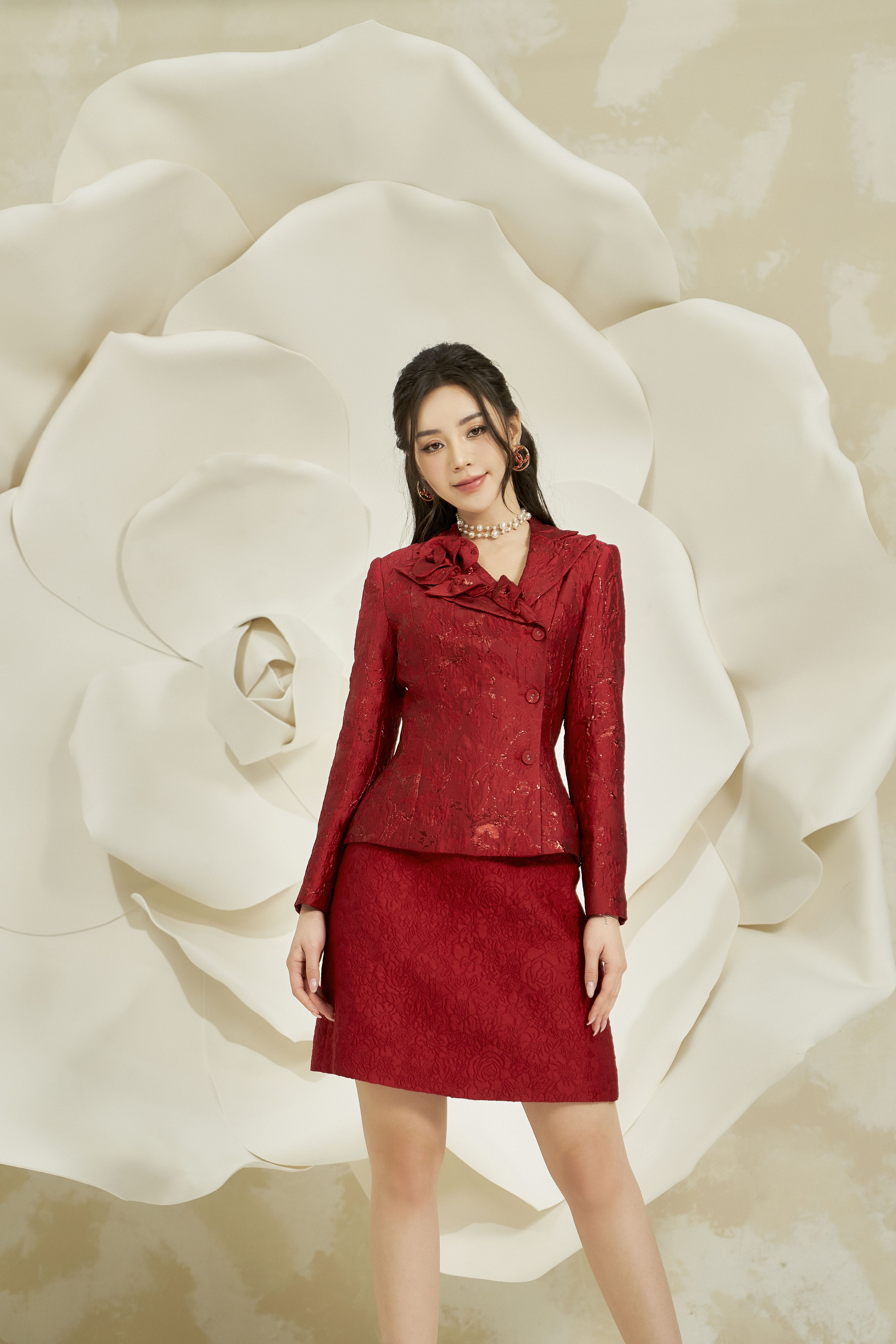 Amazon.com: Red Brocade Ruffle Skirt Fishtail Skirts Womens : Clothing,  Shoes & Jewelry