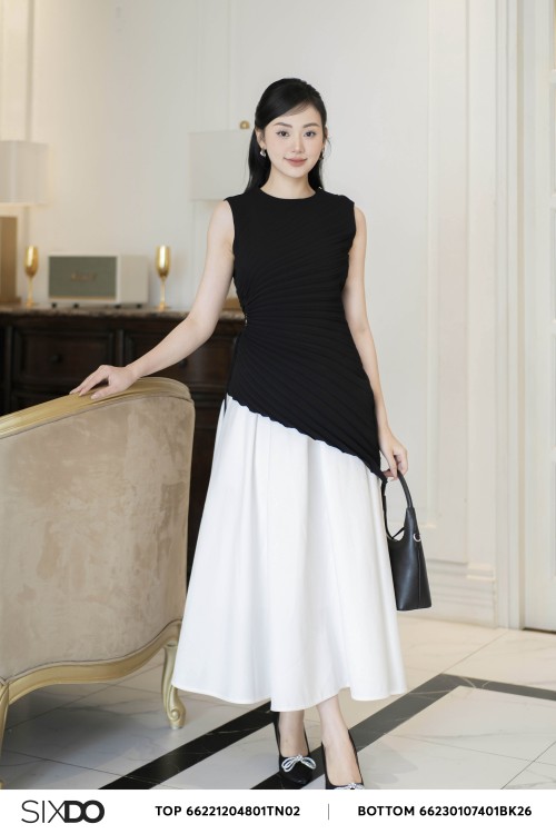 White Pleated Midi Taffeta Skirt 2