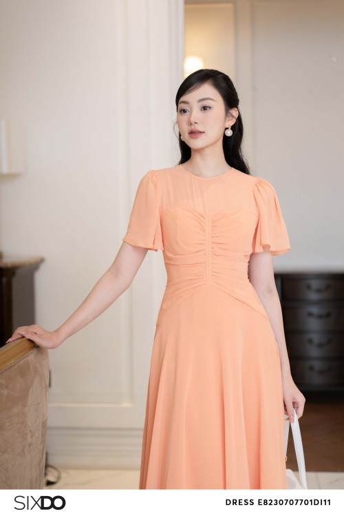 Sixdo Orange Midi Chiffon Dress