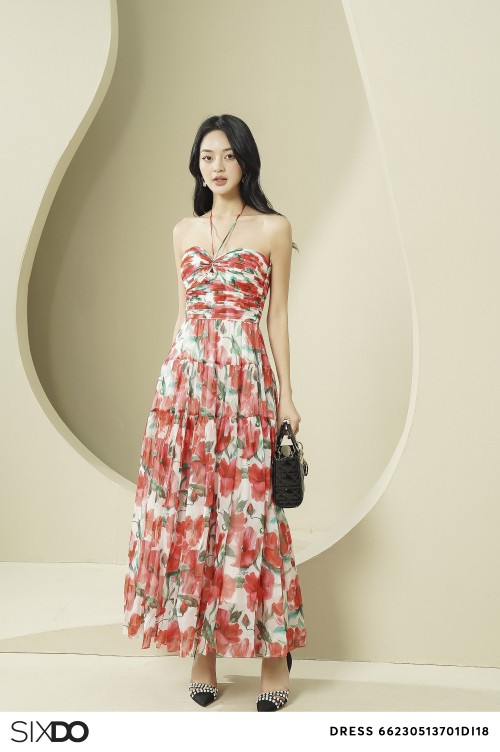 White Cherry Blossom Midi Voile Dress