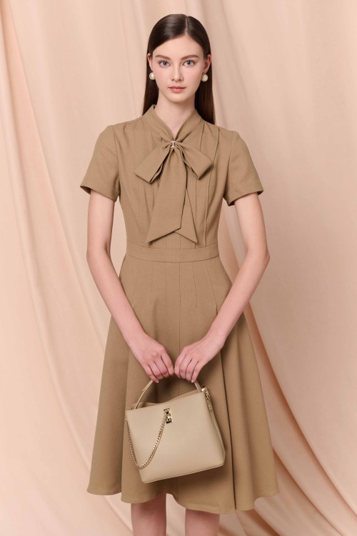 Yellowish Brown Raw Flared Dress