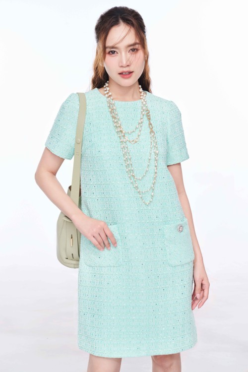 Sixdo Turquoise Tweed Loose Dress