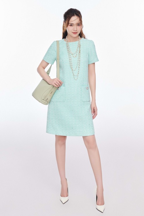 Turquoise Tweed Loose Dress