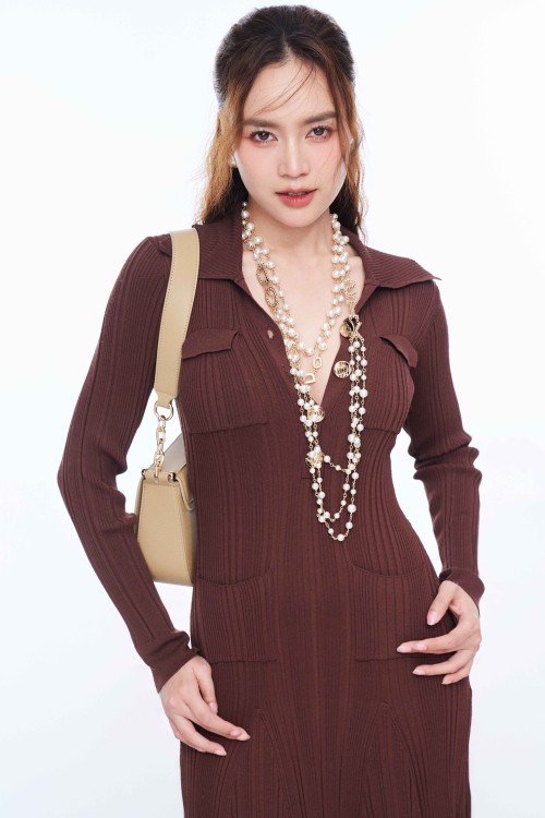 Sixdo Dark Brown Knit Mermaid Dress