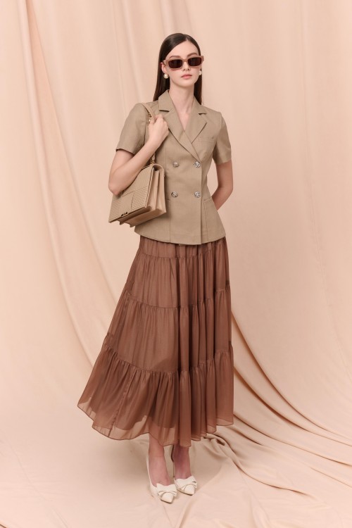 Yellowish Brown Organza Flared Skirt