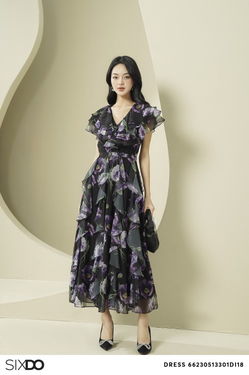 Black Poppy Midi Voile Dress