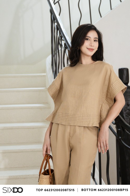 Yellowish Brown Batwing Linen Top