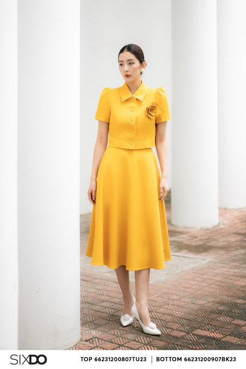 Yellow Raw Midi Skirt